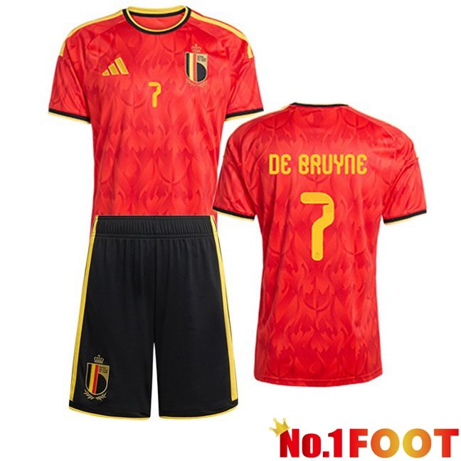 Belgium (DE BRUYNE 7) Kids Home Soccer Jersey Red World Cup 2026