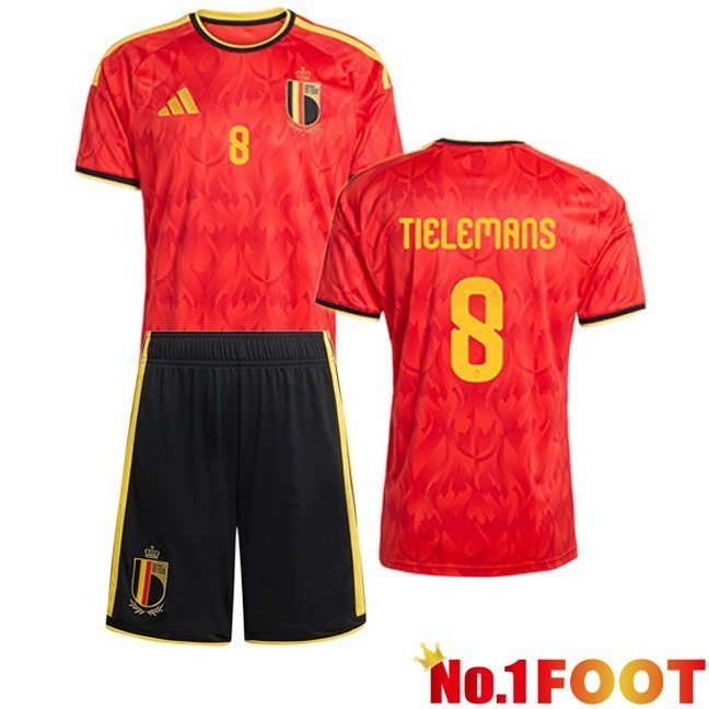 Belgium (TIELEMANS 8) Kids Home Soccer Jersey Red World Cup 2026