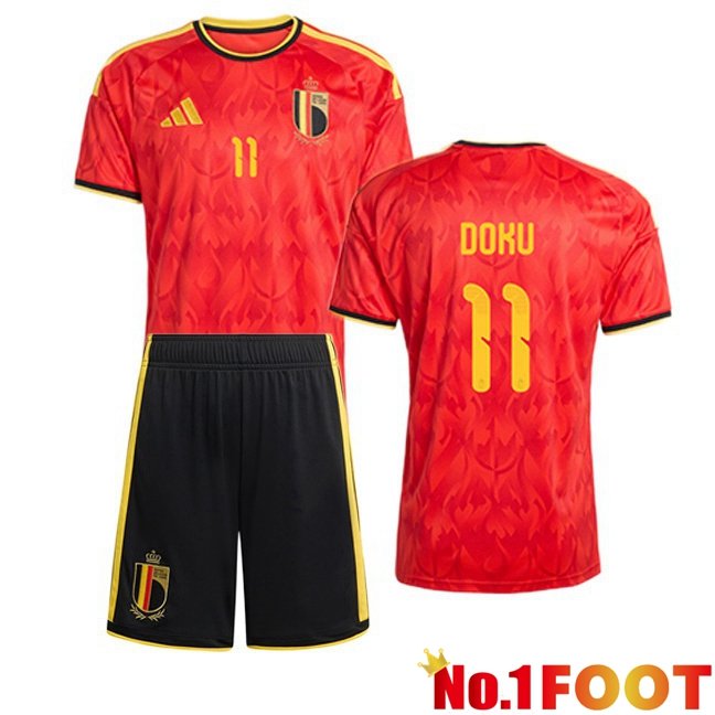 Belgium (DOKU 11) Kids Home Soccer Jersey Red World Cup 2026