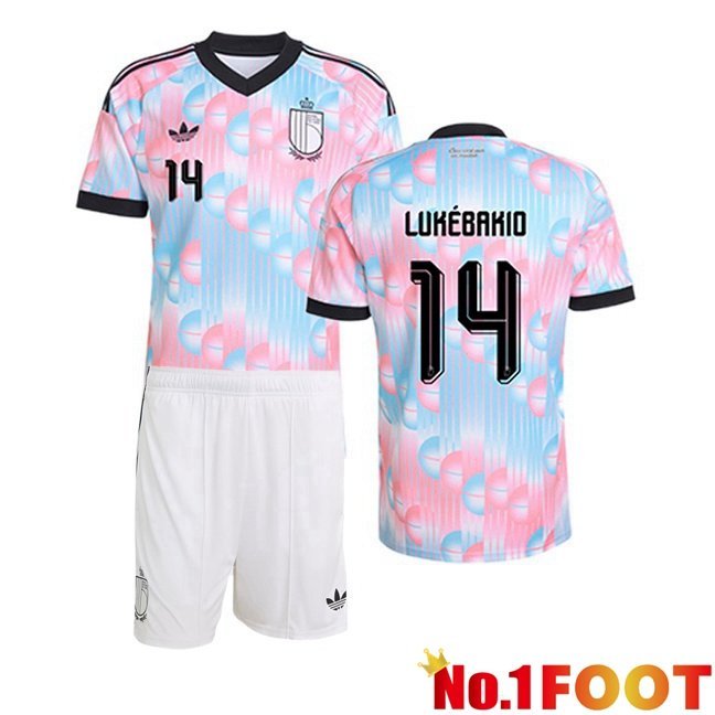 Belgium (LUKÉBAKIO 14) Kids Away Soccer Jersey Pink Blue World Cup 2026