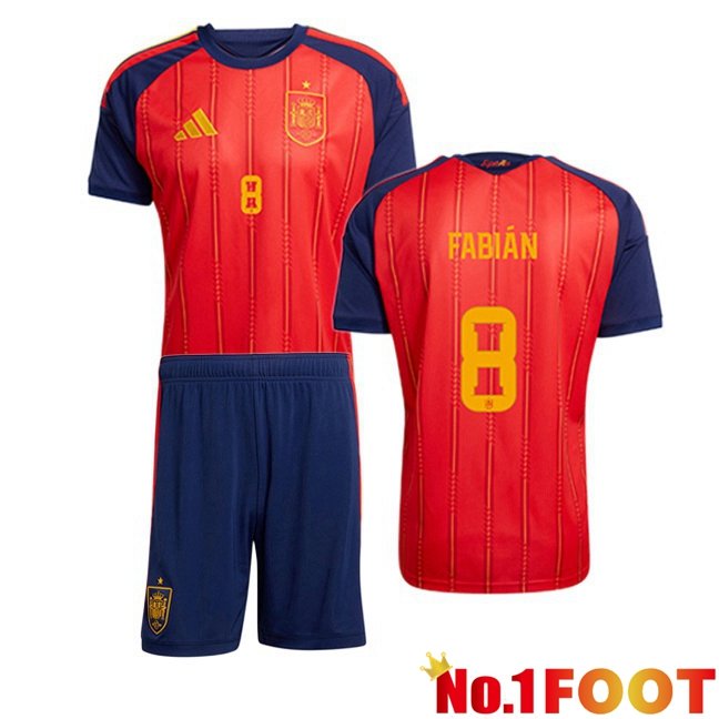 Spain (FABIÁN 8) Kids Home Soccer Jersey Red World Cup 2026