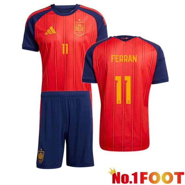 Spain (FERRAN 11) Kids Home Soccer Jersey Red World Cup 2026