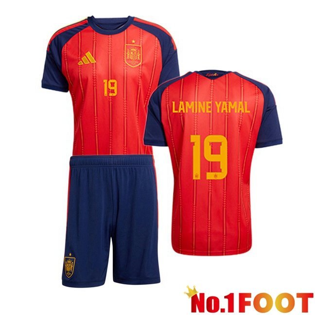 Spain (LAMINE YAMAL 19) Kids Home Soccer Jersey Red World Cup 2026