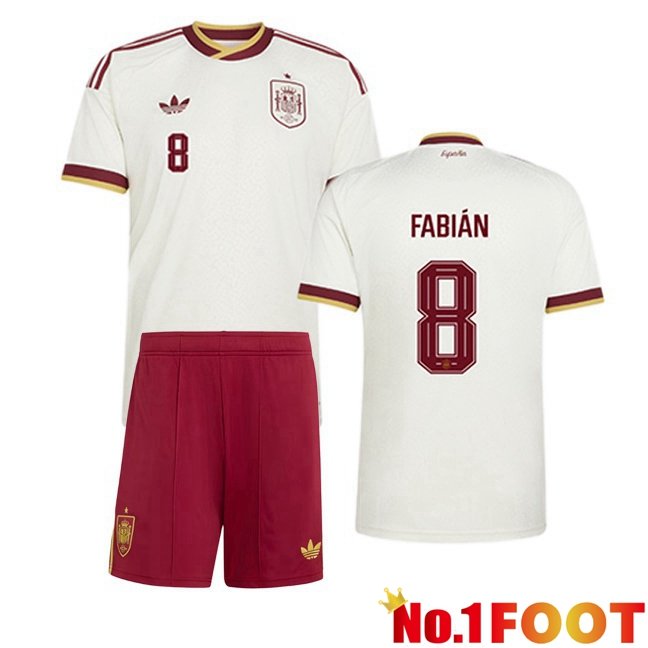 Spain (FABIÁN 8) Kids Away Soccer Jersey White World Cup 2026