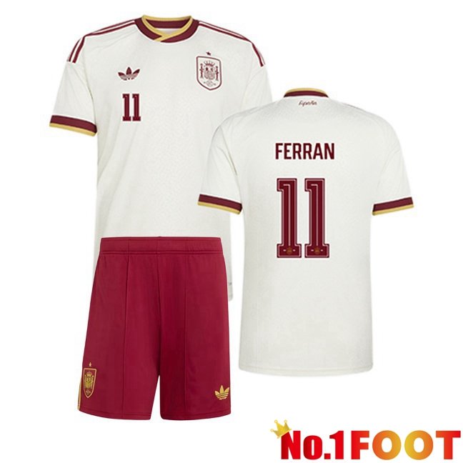 Spain (FERRAN 11) Kids Away Soccer Jersey White World Cup 2026