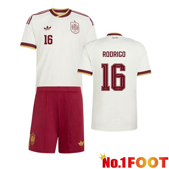 Spain (RODRIGO 16) Kids Away Soccer Jersey White World Cup 2026