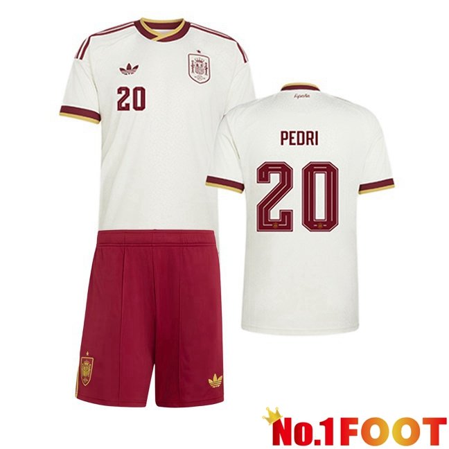 Spain (PEDRI 20) Kids Away Soccer Jersey White World Cup 2026