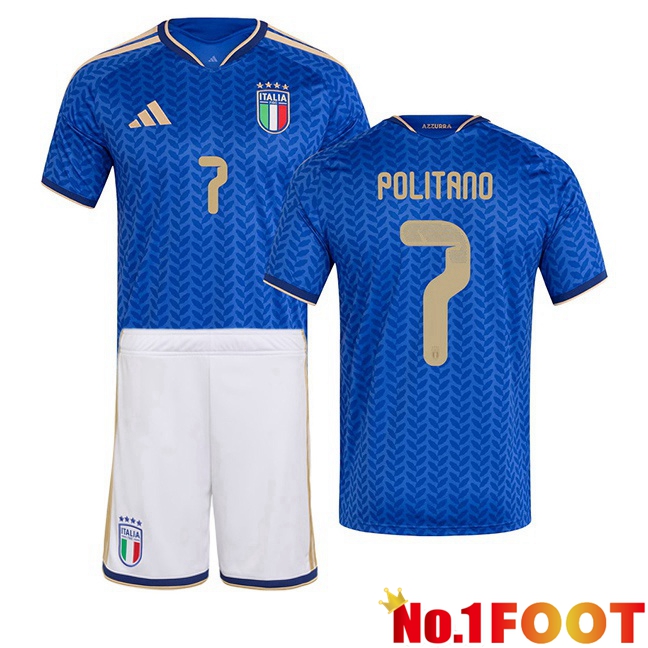 Italy (POLITANO 7) Kids Home Soccer Jersey Blue World Cup 2026