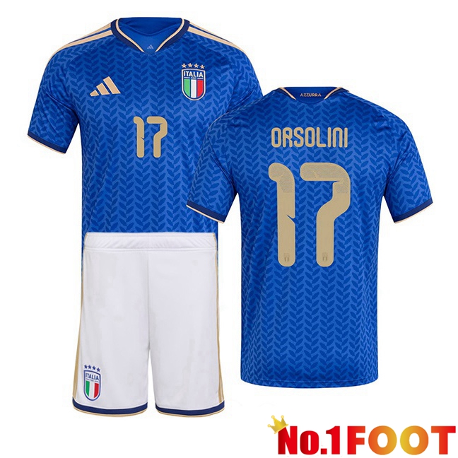 Italy (ORSOLINI 17) Kids Home Soccer Jersey Blue World Cup 2026