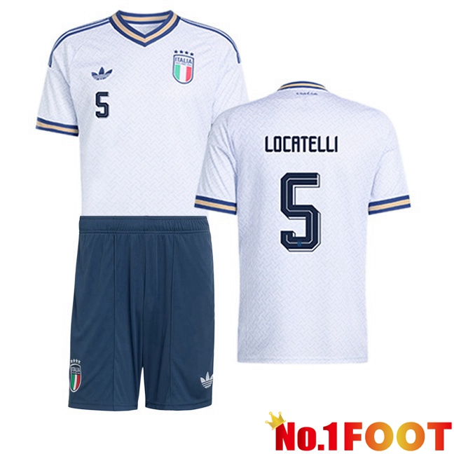 Italy (LOCATELLI 5) Kids Away Soccer Jersey White World Cup 2026