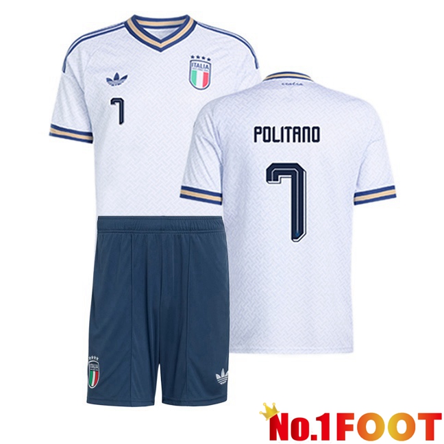 Italy (POLITANO 7) Kids Away Soccer Jersey White World Cup 2026
