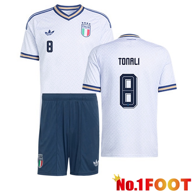 Italy (TONALI 8) Kids Away Soccer Jersey White World Cup 2026