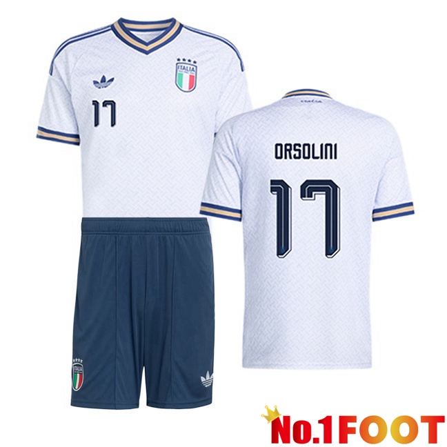 Italy (ORSOLINI 17) Kids Away Soccer Jersey White World Cup 2026