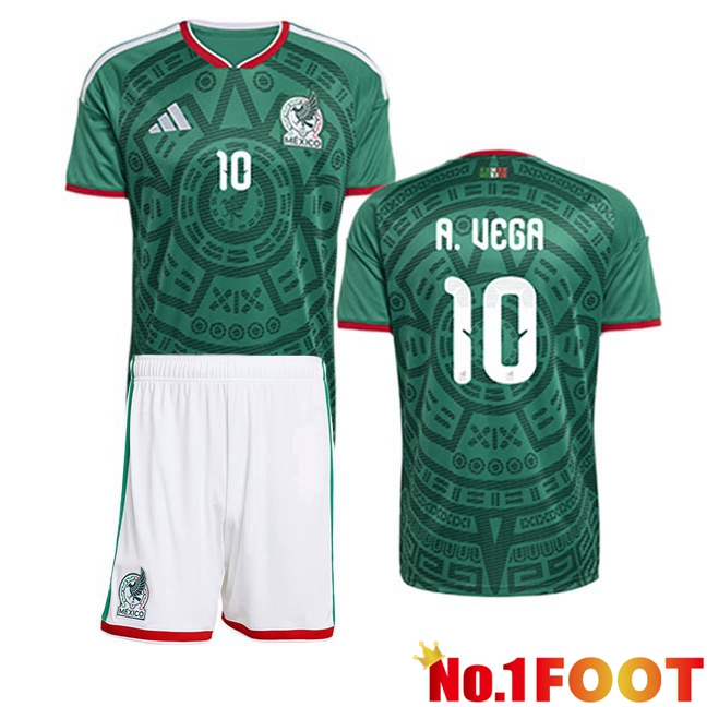 Mexico (A. VEGA 10) Kids Home Soccer Jersey Green World Cup 2026