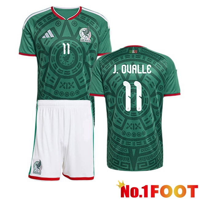 Mexico (J. OVALLE 11) Kids Home Soccer Jersey Green World Cup 2026