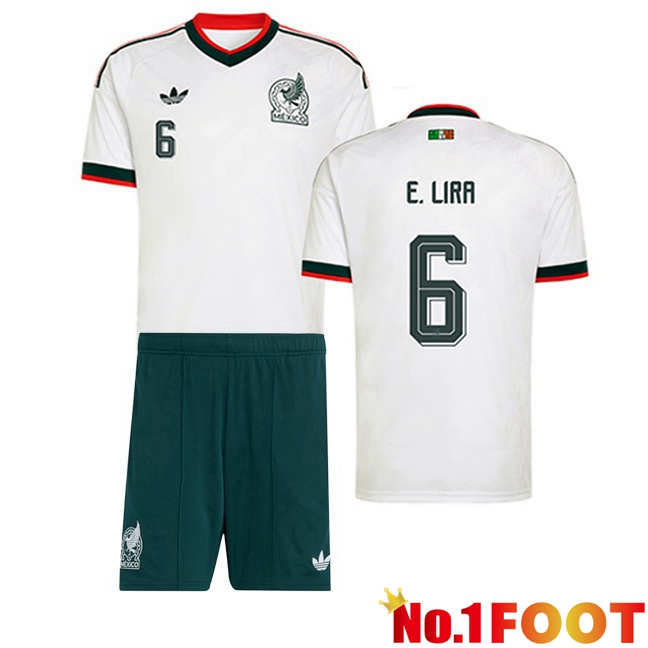 Mexico (E. LIRA 6) Kids Away Soccer Jersey White World Cup 2026