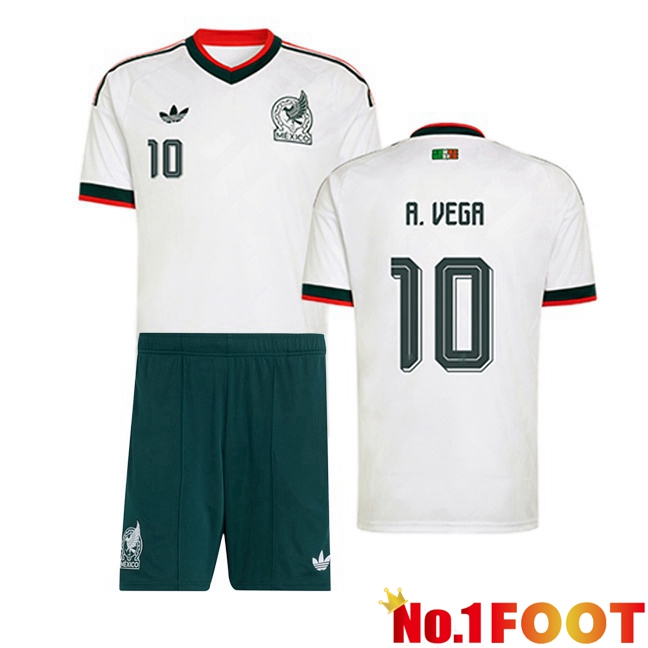 Mexico (A. VEGA 10) Kids Away Soccer Jersey White World Cup 2026