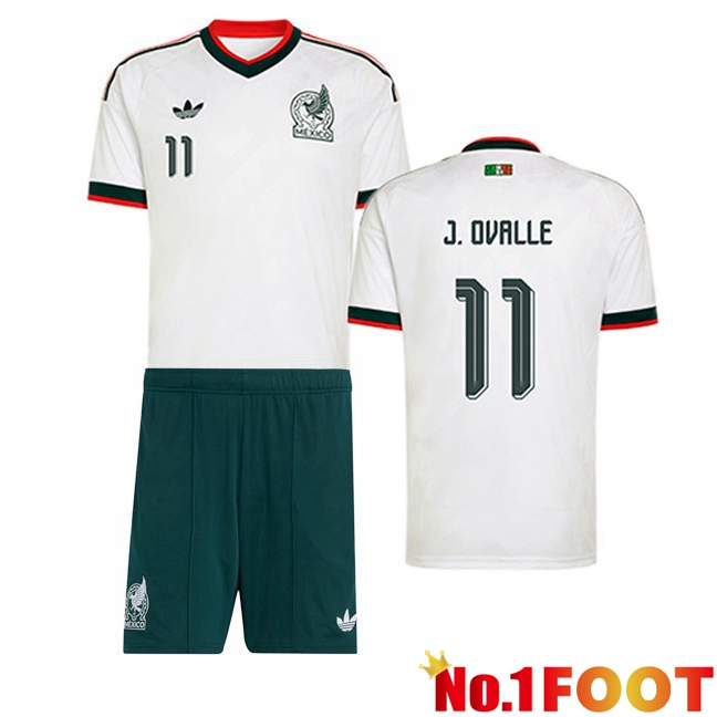 Mexico (J. OVALLE 11) Kids Away Soccer Jersey White World Cup 2026