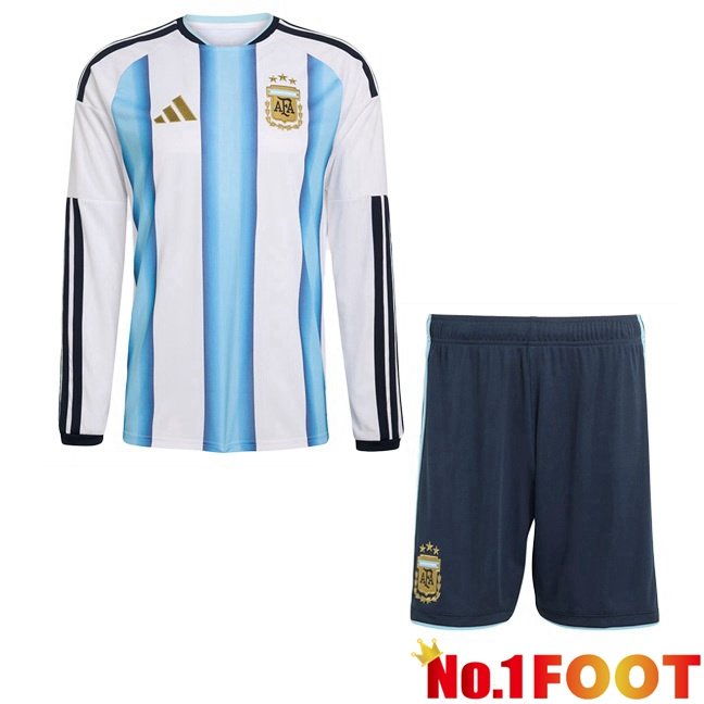 Argentina Kids Home Soccer Jersey Long sleeve Blue White World Cup 2026