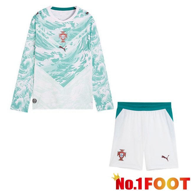 Portugal Kids Away Soccer Jersey Long sleeve Green White World Cup 2026