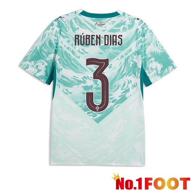Portugal (Rúben Dias 3) Away Soccer Jersey Green White World Cup 2026