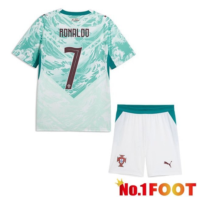 Portugal (RONALDO 7) Kids Away Soccer Jersey Green White World Cup 2026