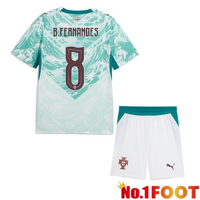 Portugal (B. FERNANDES 8) Kids Away Soccer Jersey Green White World Cup 2026
