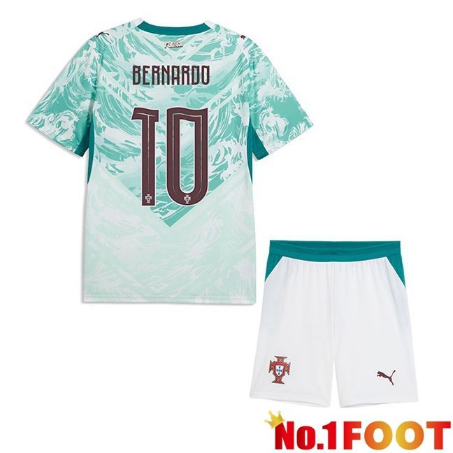 Portugal (Bernardo 10) Kids Away Soccer Jersey Green White World Cup 2026