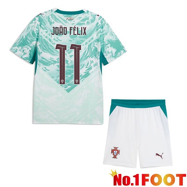 Portugal (João Félix 11) Kids Away Soccer Jersey Green White World Cup 2026