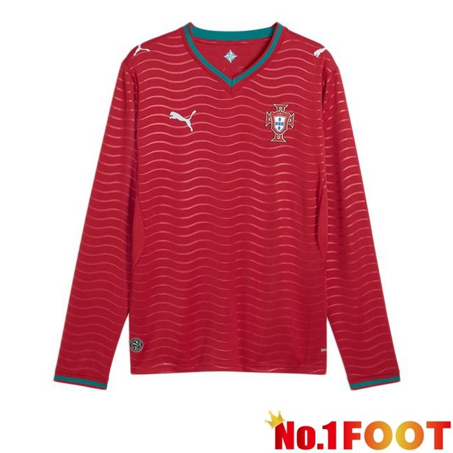 Portugal Home Soccer Jersey Long sleeve Red World Cup 2026