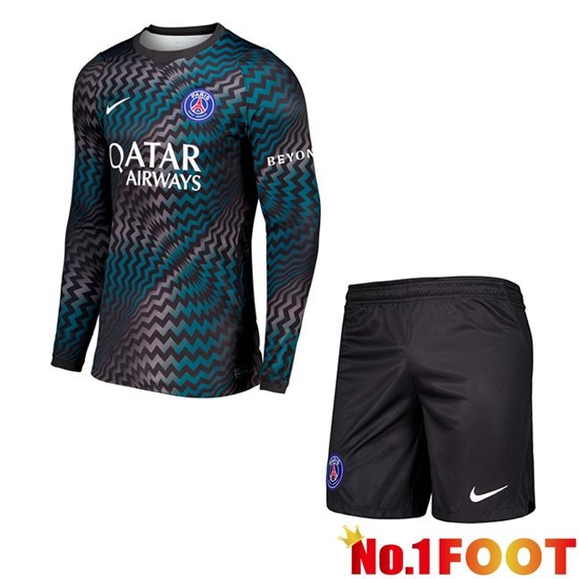 Paris PSG Kids Goalkeeper Soccer Jersey Long sleeve Black Green 2026/2027