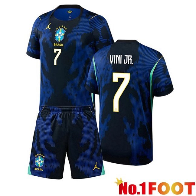 Brazil (VINICIUS JR 7) Kids Away Soccer Jersey Blue Royal World Cup 2026