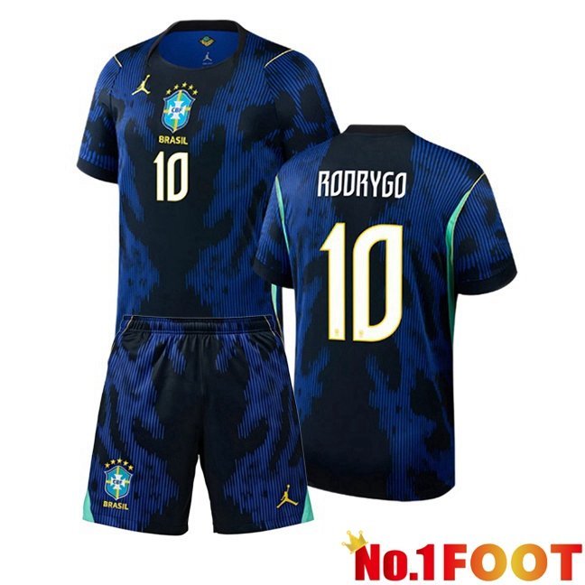 Brazil (RODRYGO 10) Kids Away Soccer Jersey Blue Royal World Cup 2026