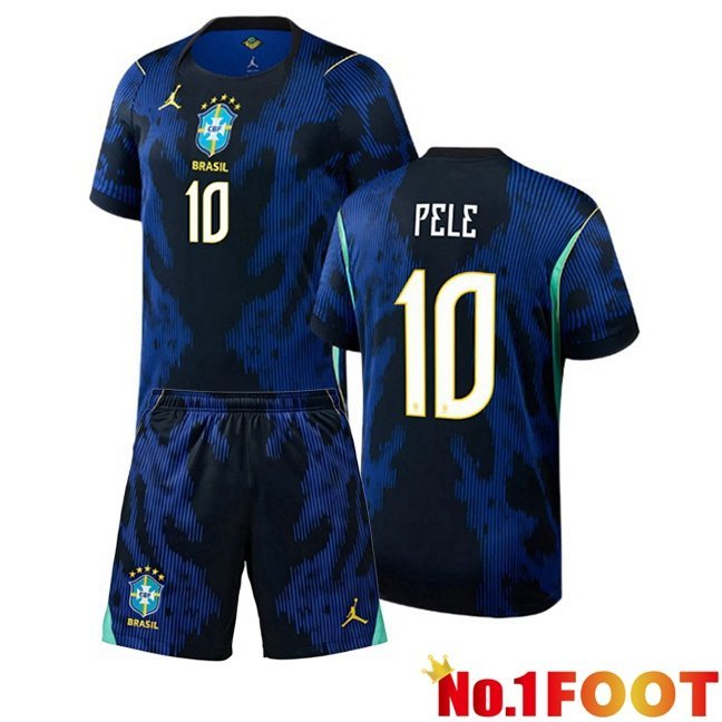 Brazil (PELE 10) Kids Away Soccer Jersey Blue Royal World Cup 2026
