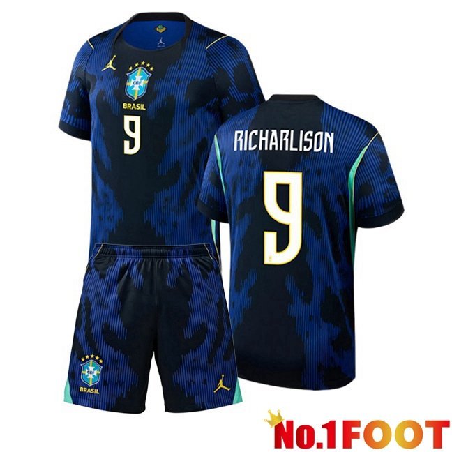 Brazil (RICHARLISON 9) Kids Away Soccer Jersey Blue Royal World Cup 2026