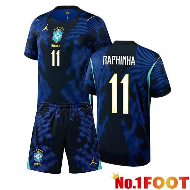 Brazil (RAPHINHA 11) Kids Away Soccer Jersey Blue Royal World Cup 2026
