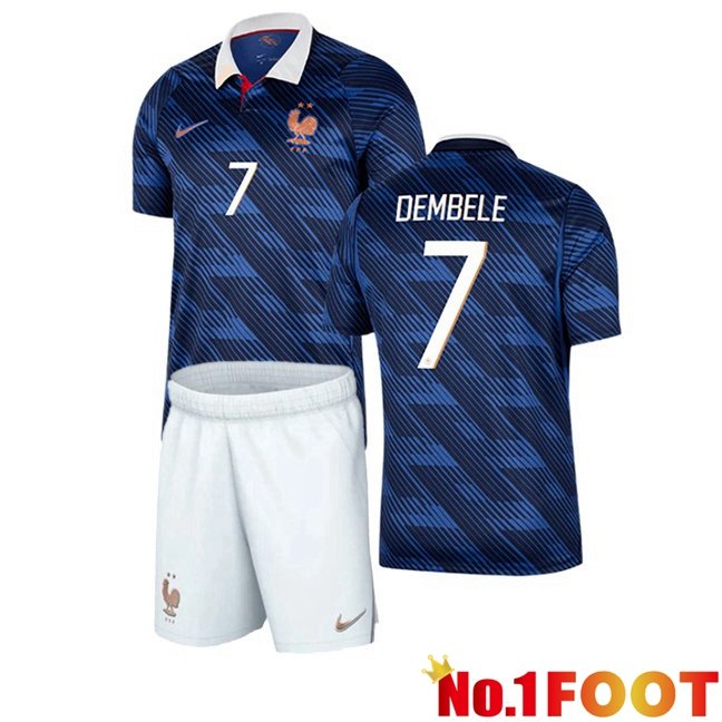 France (DEMBELE 7) Kids Home Soccer Jersey Blue Royal World Cup 2026