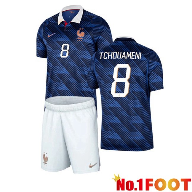 France (TCHOUAMENI 8) Kids Home Soccer Jersey Blue Royal World Cup 2026