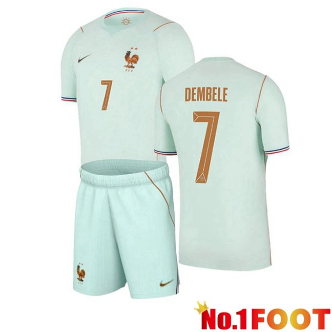 France (DEMBELE 7) Kids Away Soccer Jersey Green World Cup 2026