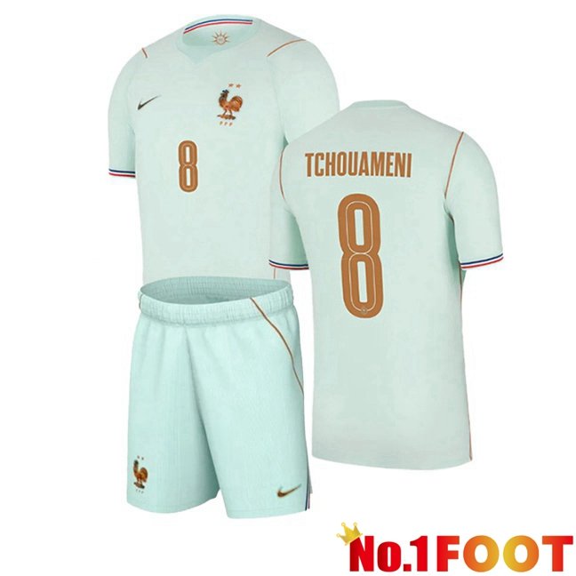 France (TCHOUAMENI 8) Kids Away Soccer Jersey Green World Cup 2026