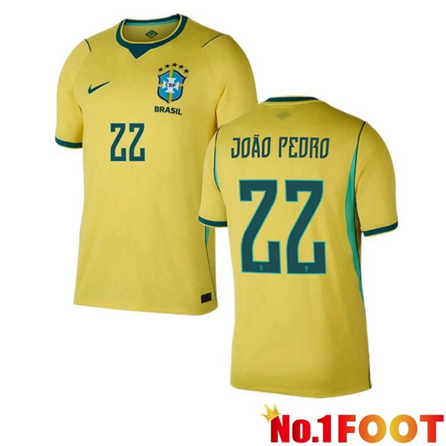 Brazil (JOAO PEDRO 22) Home Soccer Jersey Yellow World Cup 2026