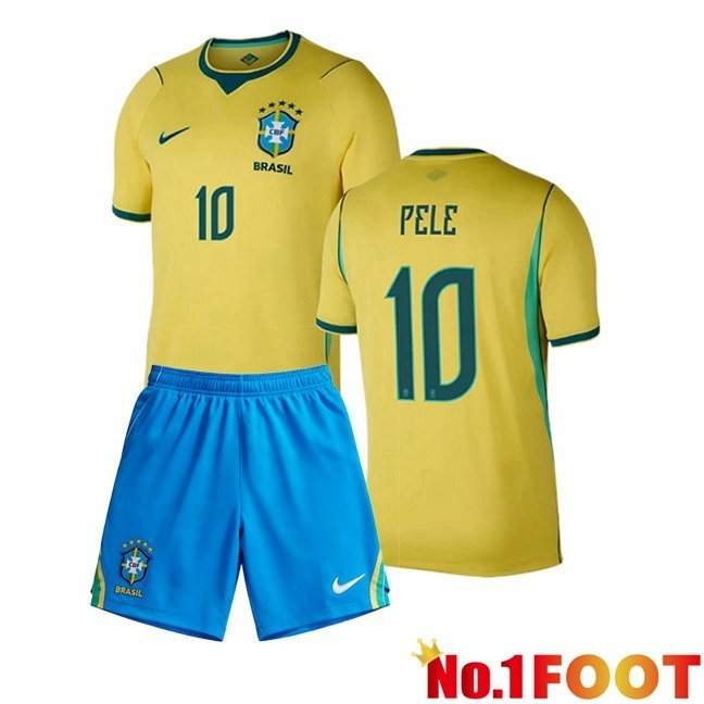 Brazil (PELE 10) Kids Home Soccer Jersey Yellow World Cup 2026