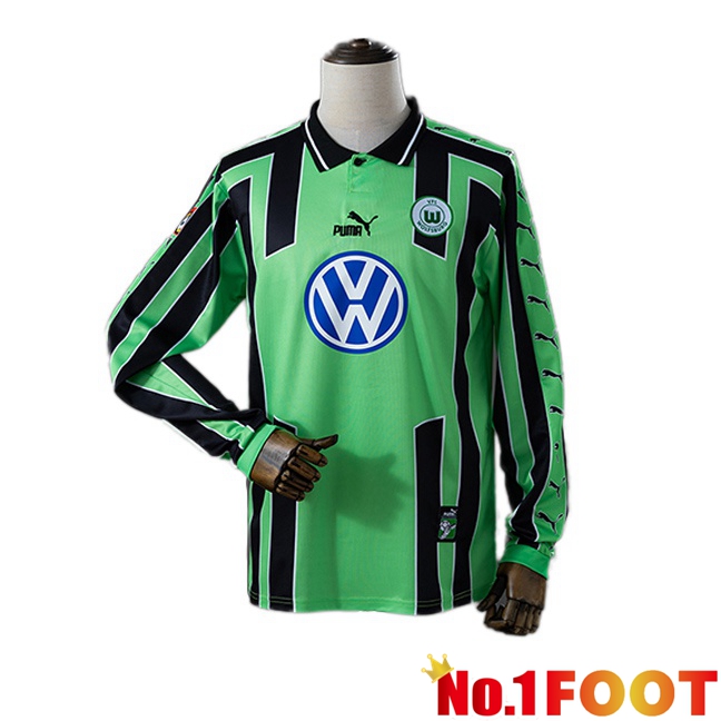 Vfl Wolfsburg Retro Away Soccer Jersey Long sleeve Green Black 1999-2000