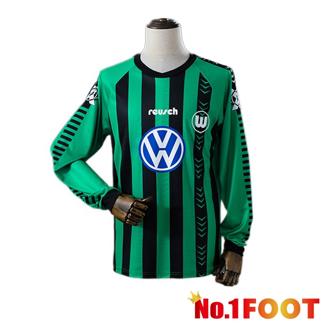 Vfl Wolfsburg Retro Away Soccer Jersey Long sleeve Green Black 1995-1996