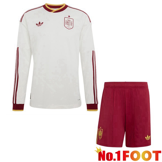 Spain Kids Away Soccer Jersey Long sleeve White FIFA World Cup 2026