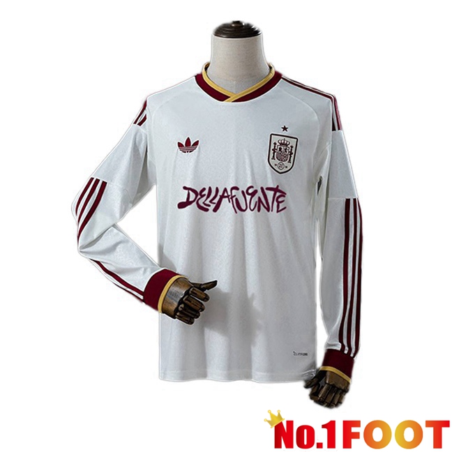 Spain Away Soccer Jersey DELLAFUENTE Long sleeve White FIFA World Cup 2026