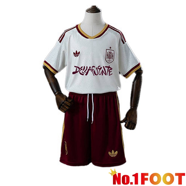 Spain Kids Away Soccer Jersey DELLAFUENTE White FIFA World Cup 2026