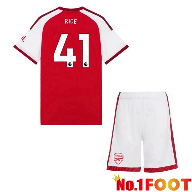 Arsenal (RICE 41) Kids Home Soccer Jersey Red White 2026/2027
