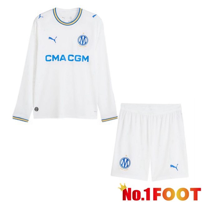 Marseille OM Kids Home Soccer Jersey Long sleeve White 2026/2027