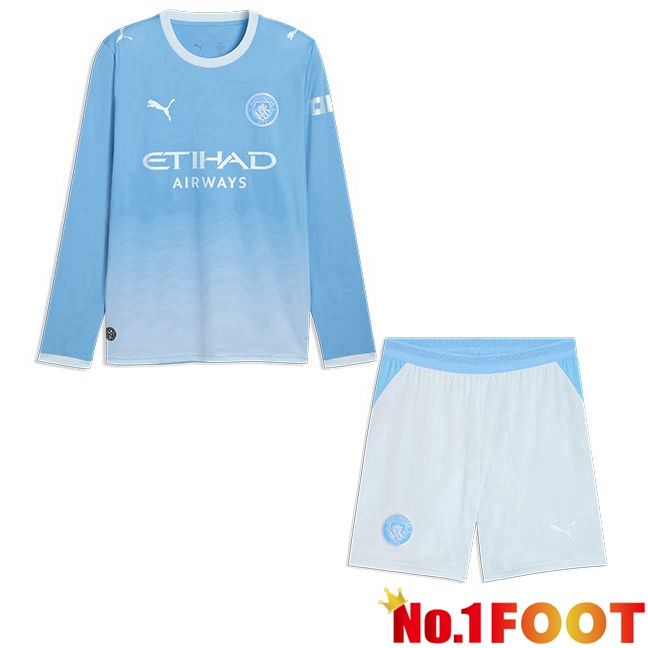 Manchester City Kids Home Soccer Jersey Long sleeve Blue 2026/2027